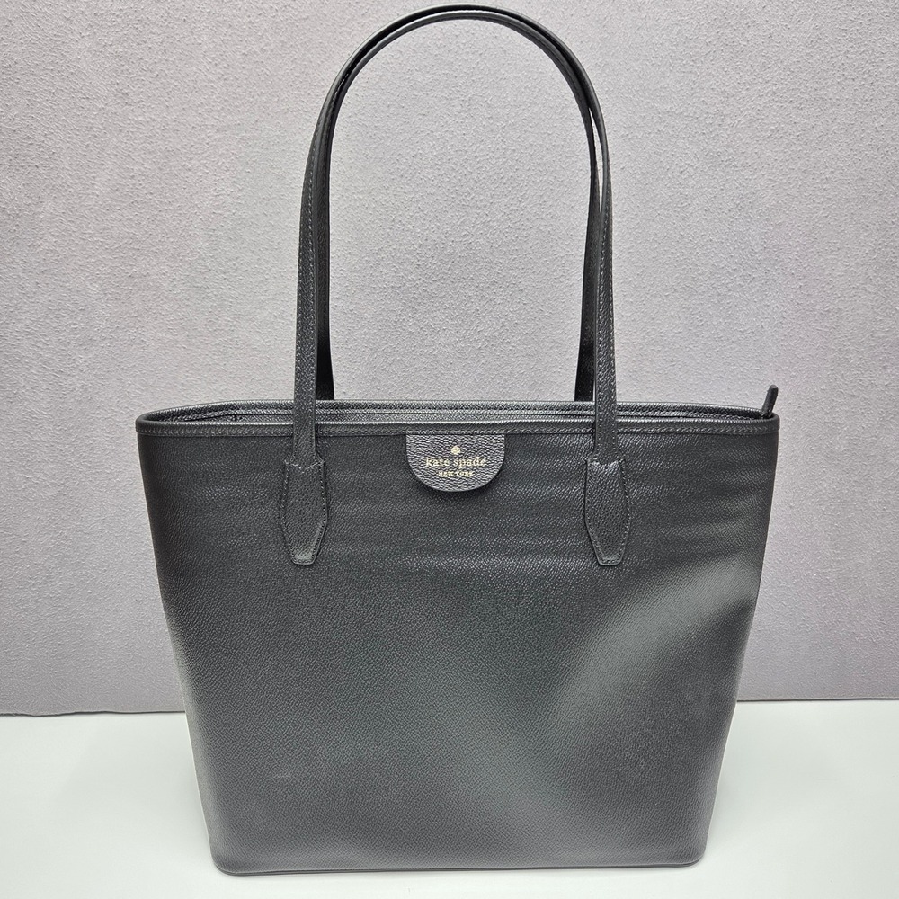 Kate Spade New York Black Pebbled Leather Zip Top Tote Bag Shoulder Bag